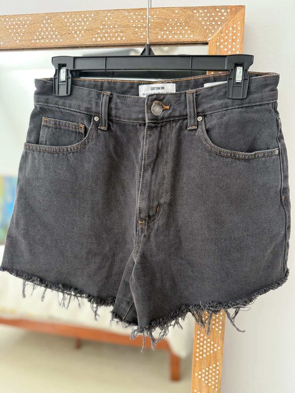 Cotton On High A Line Black Denim Cutoff Shorts Size 6 Distressed High Rise